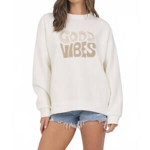 NEW OCEAN DRIVE good vibes fleece crew neck sweatshirt in ivory